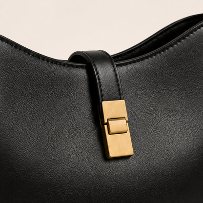 Luna Shoulder Bag in Black, clasp detail